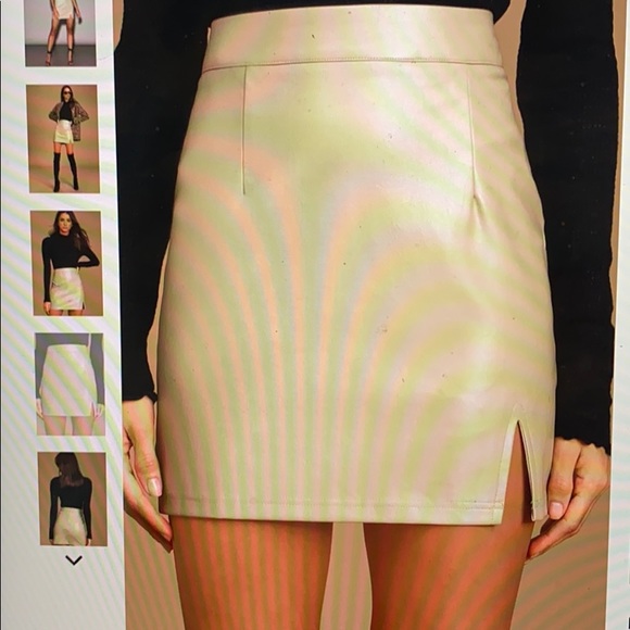 Beige vegan leather mini skirt - Picture 4 of 5